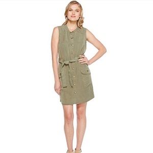 Splendid Olive Button Down Waist Tie Grommet Dress
